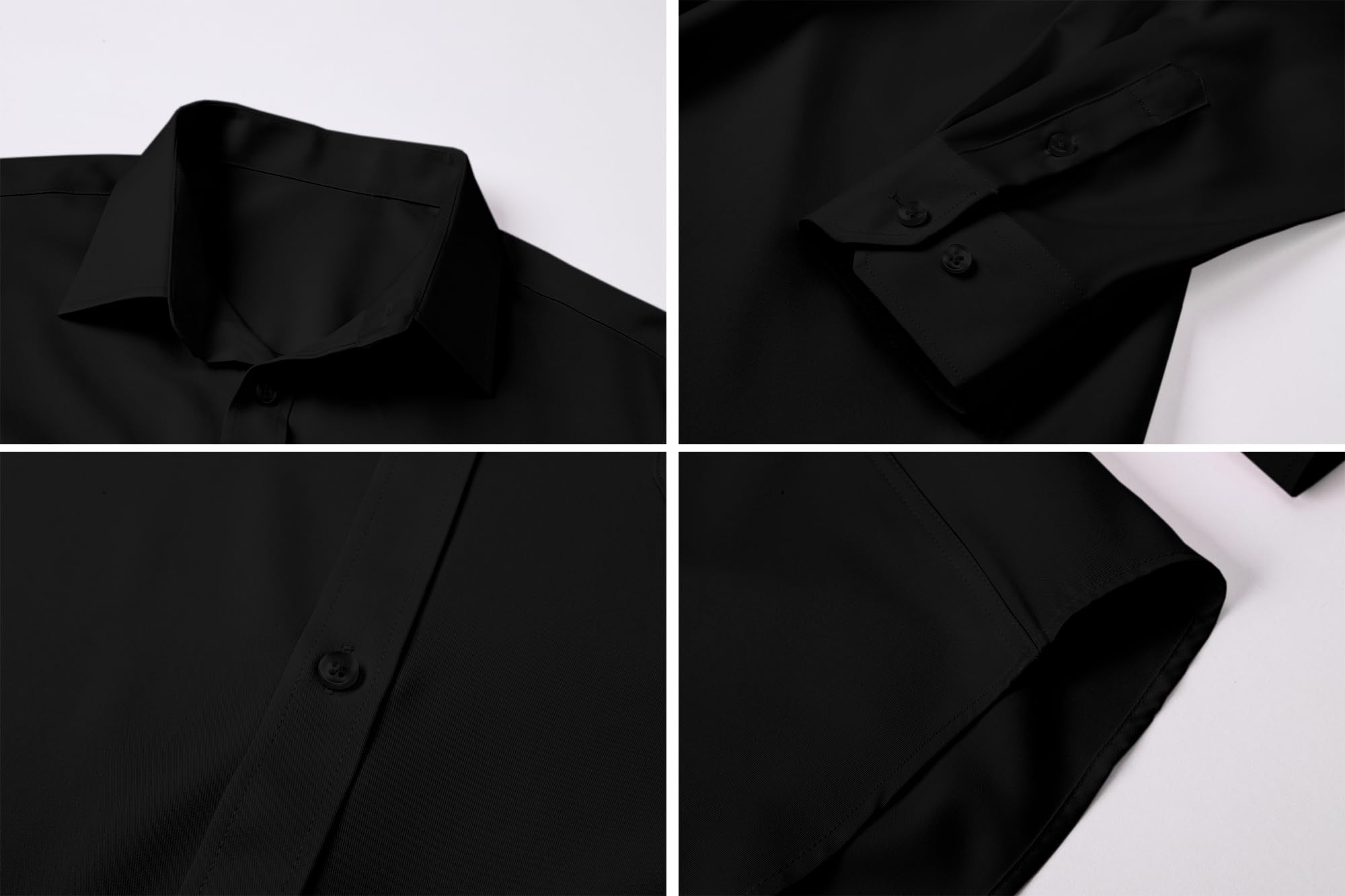 Cromoncent Camicia da uomo a maniche lunghe e cravatta con cravatta e fazzoletto abbinati, Set-nero-A, 3XL