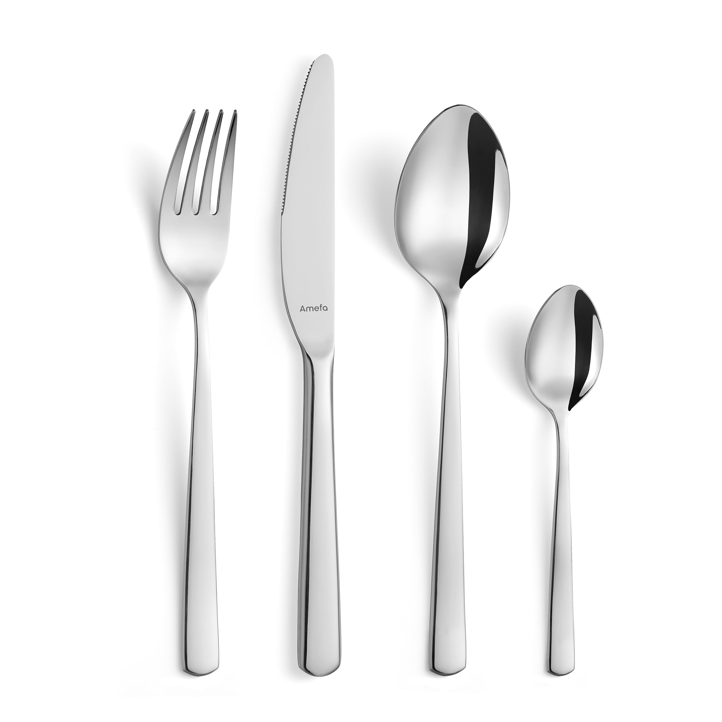 Amefa Phoenix - Cubertería, 24 cubiertos de mesa, para 6 personas, acero inoxidable reciclado 18/0, acabado espejo