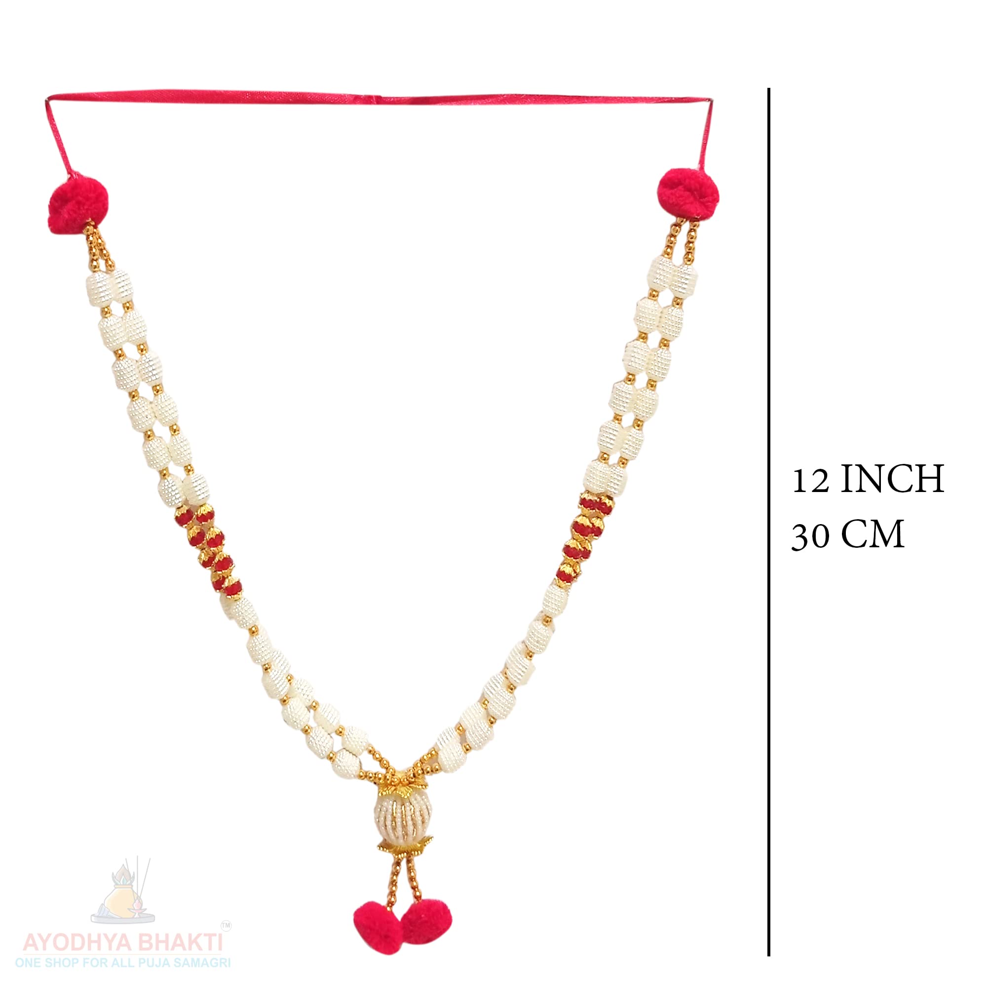 Ayodhya Bhakti Golden Moti Haar Necklace for Murti - Garland for God Idols, Har for Deity, Ganpati Kanthi, Mala for Photo Frame - Deity Ornament 1