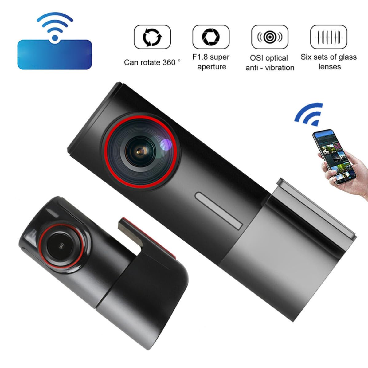 Registratore di Guida Doppia Camera 12mp 1296p Wifi Nero