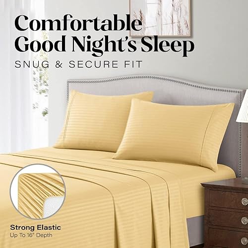 Vista 95 de Elaine Karen Juego de sábanas Queen – Sábanas de 4 piezas a rayas tamaño Queen – Juego de sábanas de bolsillo profundo suave y refrescante – Ropa