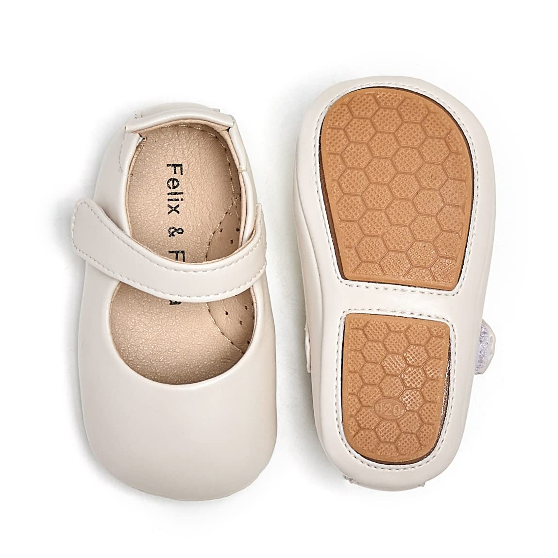 Felix & Flora Soft Sole Leather Baby Shoes - Infant Baby Walking Shoes Moccasinss Rubber Sole Crib Shoes(White,18-24 Months Infant)