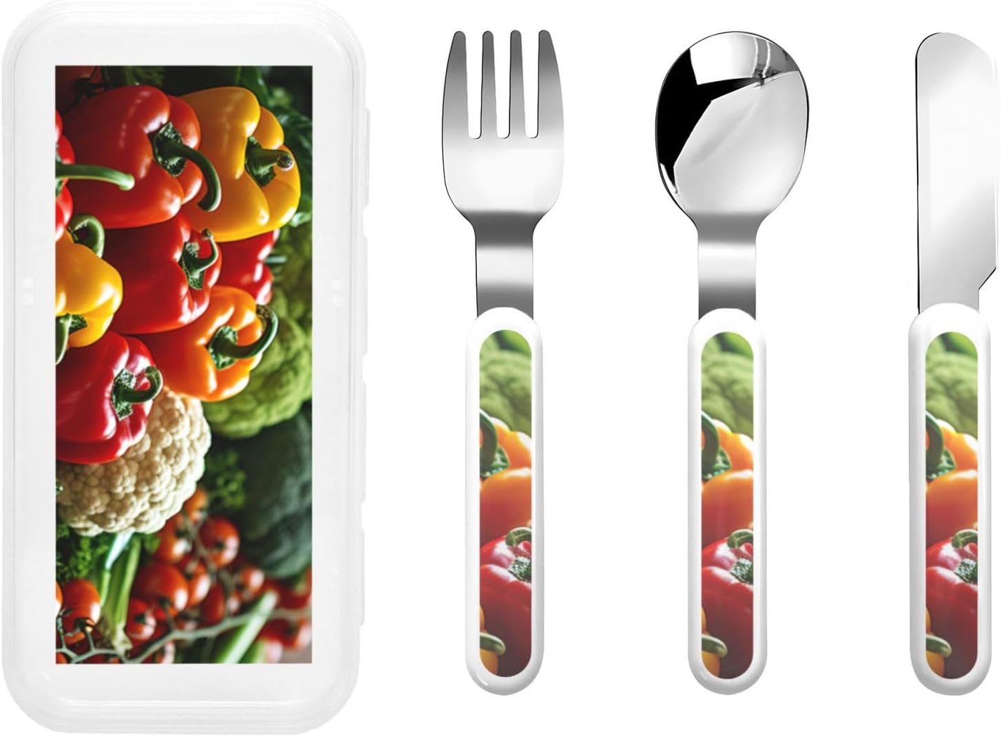 variety fresh vegetables fruits print Forks and Spoons Knifes Set,Safe Flatware Setasy Grip Handles, 304 Stainless Utensils