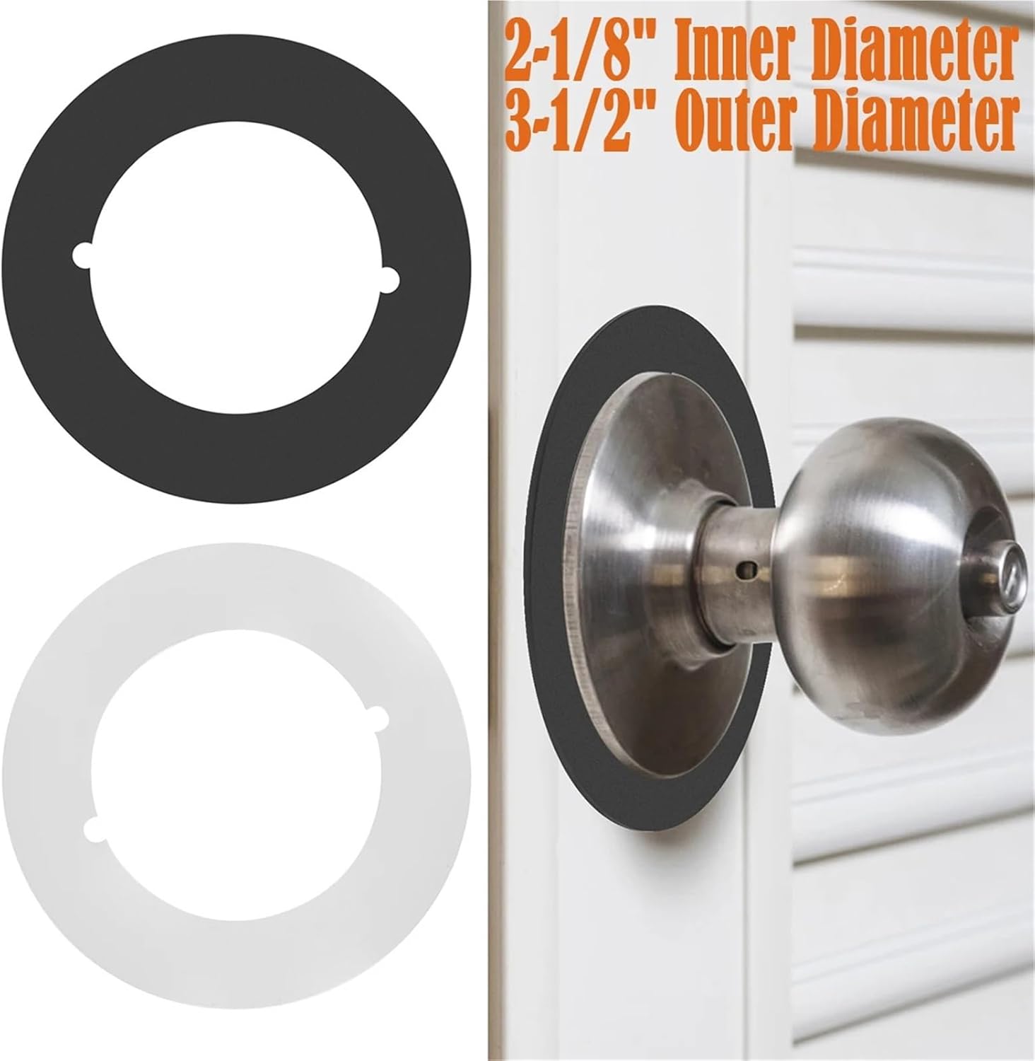 2 Pcs Door Knob Plates Round Version Stainless Steel Door Reinforcement Plate 2-1/8" Inner Diameter 3-1/2" Outer Diameter Scar(2PCS White)