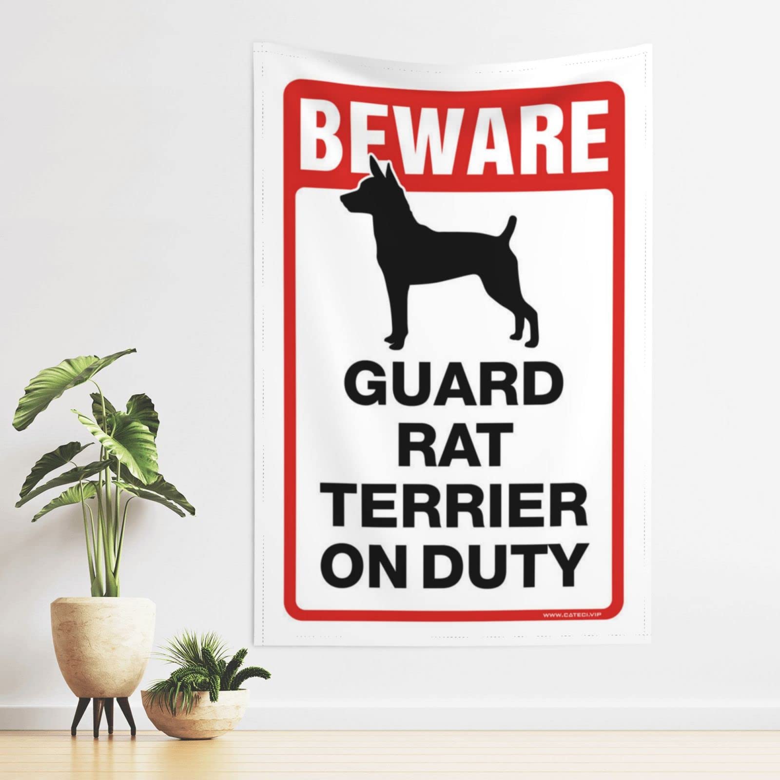 Pravoxi Boys One Color Bedroom Accessories Beware! Guard Rat Terrier On Duty Tapestry Tapestry For Wall Tapestry With Words(75X100cm)