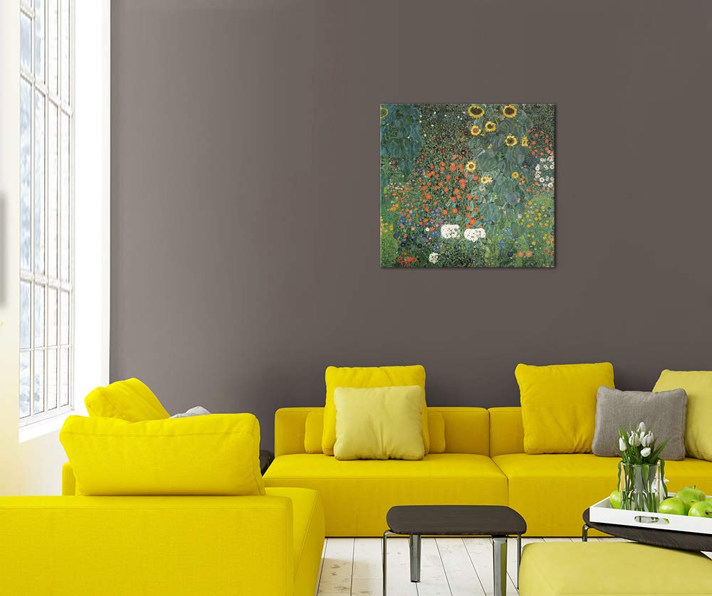 Bilderdepot24 Bild auf Leinwand | Gustav Klimt Bauerngarten mit Sonnenblumen in 80x80 cm als Wandbild | Wand-deko Dekoration Wohnung alte Meister | 180936-80x80