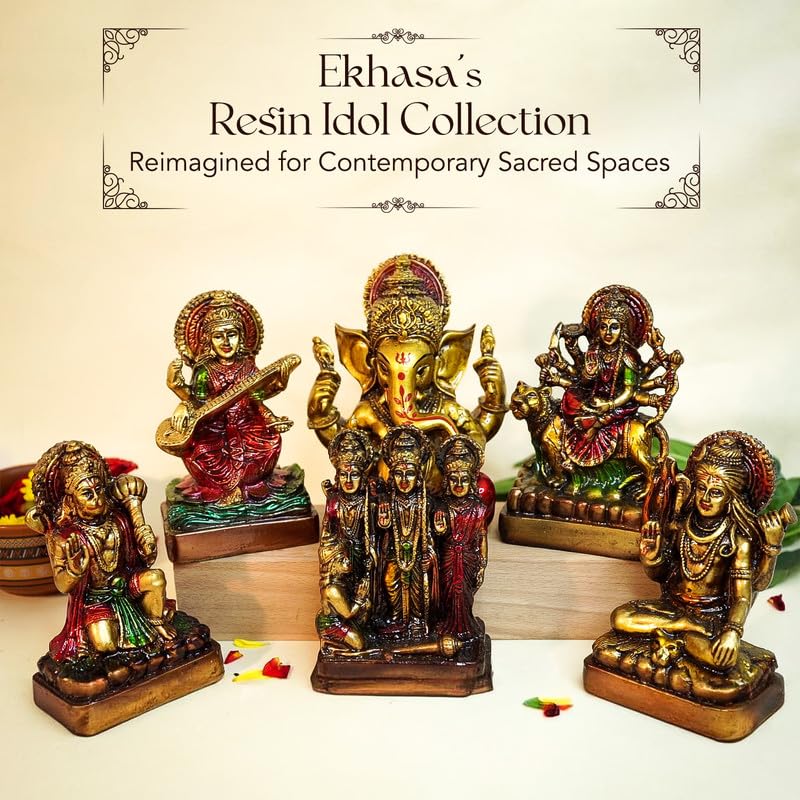 Image of Ekhasa Aura Series Antique Gold Painted Bal Gopal Murti (5 inch) | Marble Dust Laddu Gopal Murti for Puja | Resin Baby Krishna Idol for Home | Bal Krishna Idol | Sri Krishna Idols | Makan Chor Idol