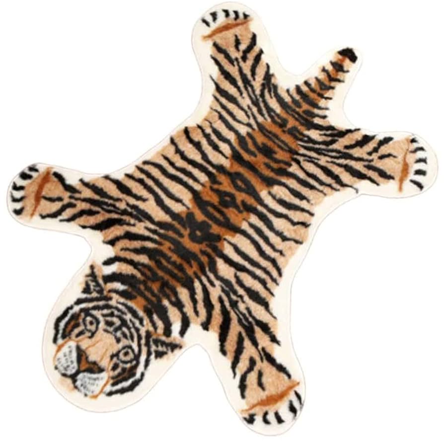 Amazon | タイガープリントフェイクファー エリアラグ,偽の毛皮