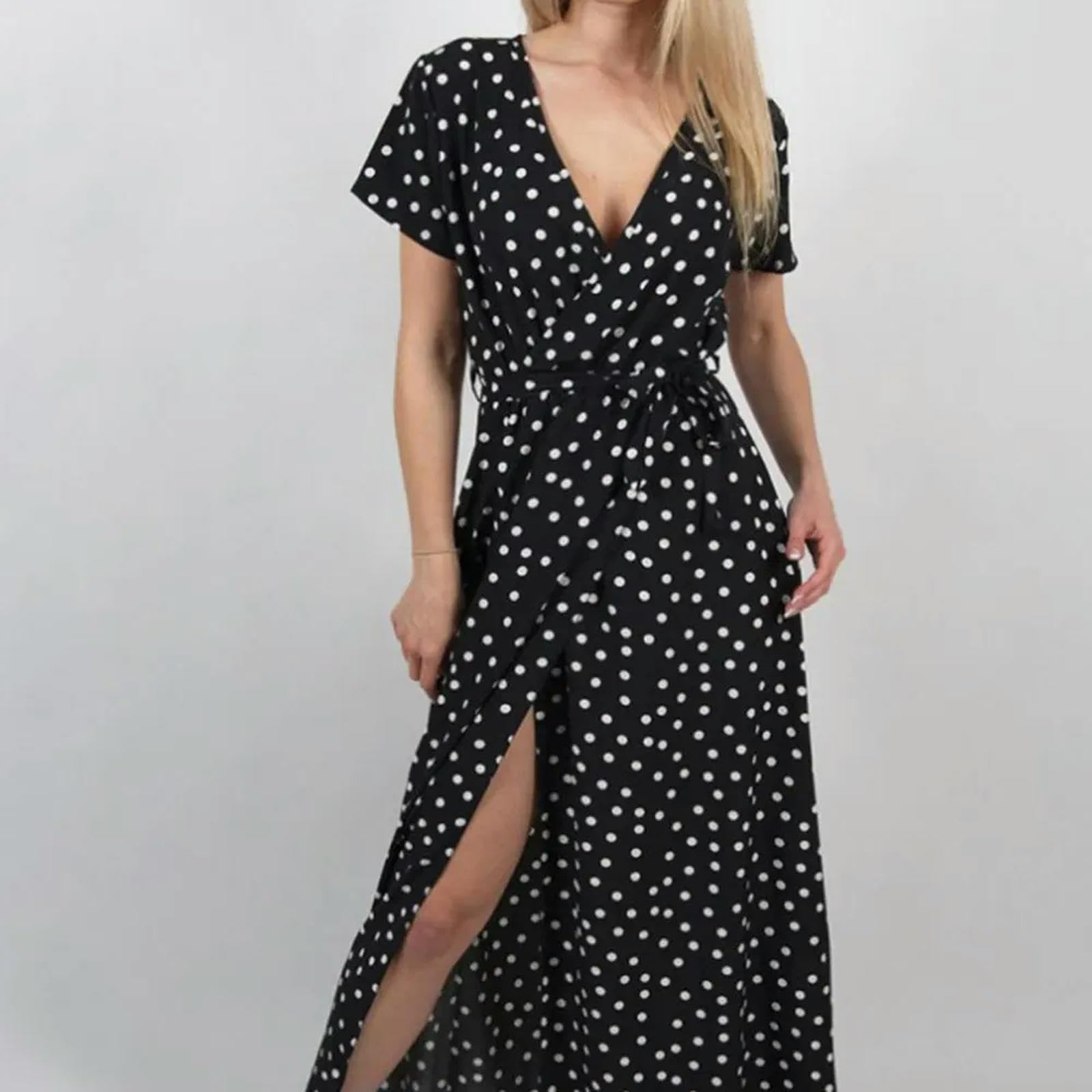 Vestido Largo de Verano con Abertura para Mujer, Vestido Playero de Lunares, Maxi, Vestido de Fiesta de Noche, Largo hasta el Suelo, Vestido Hobo de Playa