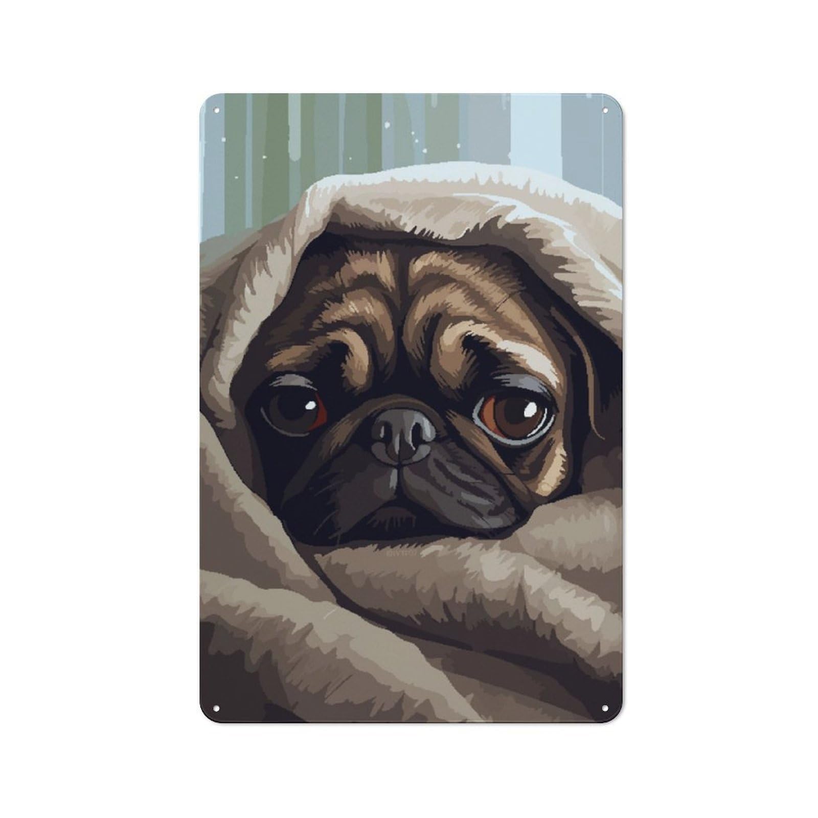 Junmoney Pug In Blanket Pixel Art Retro Metal Sign 30X20cm For Garden Room Or Summerhouse, For Garden Room Decor Fans