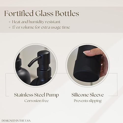 Miniatura 5 de Finisterra Juego de dispensador de jabón negro para manos y platos con bandeja, dispensador de jabón y loción de baño bohemio con bandeja y