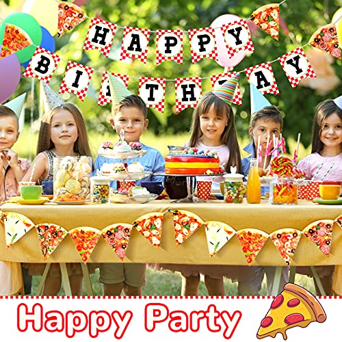 Image of Containlol 3 Pieces Pizza Party Decorations Pizza Banner Garland Supplies Happy Birthday Pennant Banner for Birthday Party Pre Assembled Hanging Decoration