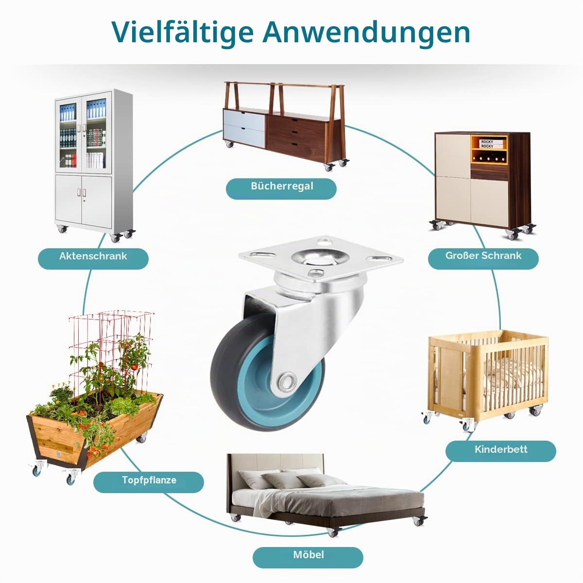Transportrollen Lenkrollen 50KG pro Rolle Schwerlastrollen Möbelrollen 50mm Warenkorbrollen Schwerlastrollen (12 Stück)