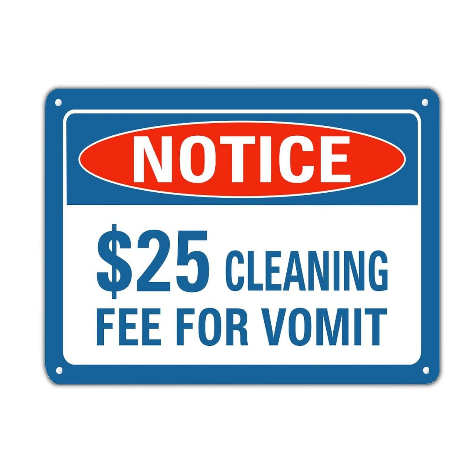 Panneau étain vomit notice 25 frais de nettoyage déco rue 30x40cm