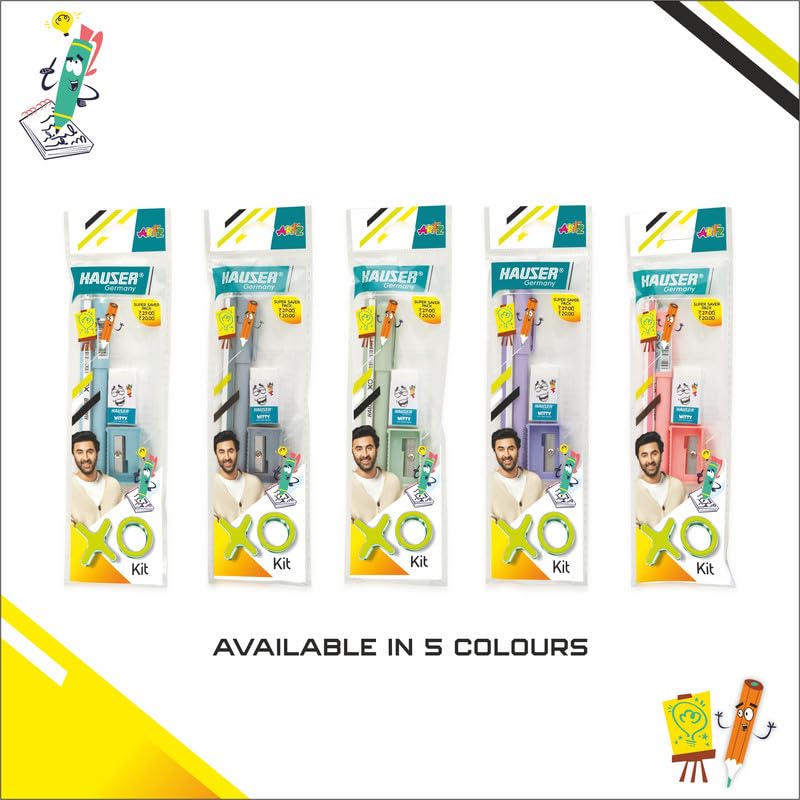 Image of Hauser Germany XO Mini Stationery Kit | All-in-One Stationery Solution for School, Office & College | Includes Pen, Pencil, Eraser & Sharpener | Ideal for Return Gifting | Pack of 10 - Color May Vary