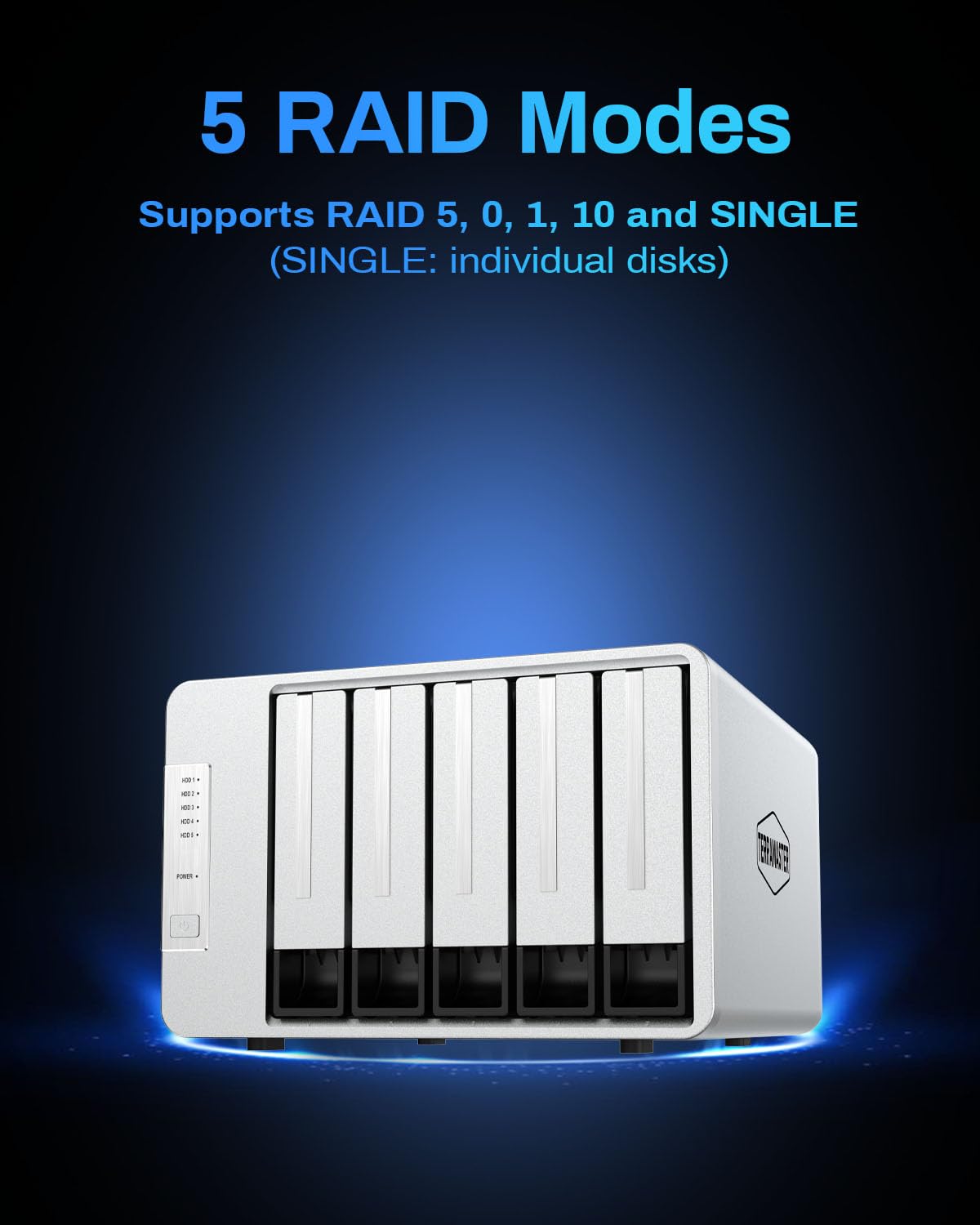 TERRAMASTER D5-310 - Caja de Disco Duro de 5 bahías con Hardware Raid Compatible con Raid 5, 0, 1, 10, Individual, USB 3.1 Tipo C, Software de Respaldo de Almacenamiento de conexión Directa Incluido
