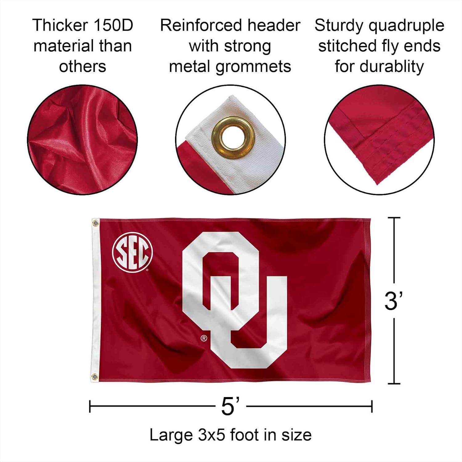 Oklahoma Sooners SEC Large Grommet Banner Flag