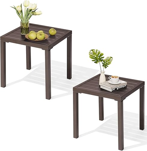 Miniatura 11 de Crestlive Products Mesa auxiliar para exteriores, pequeña mesa auxiliar cuadrada de metal negro con fácil montaje, diseño resistente a la intemperie