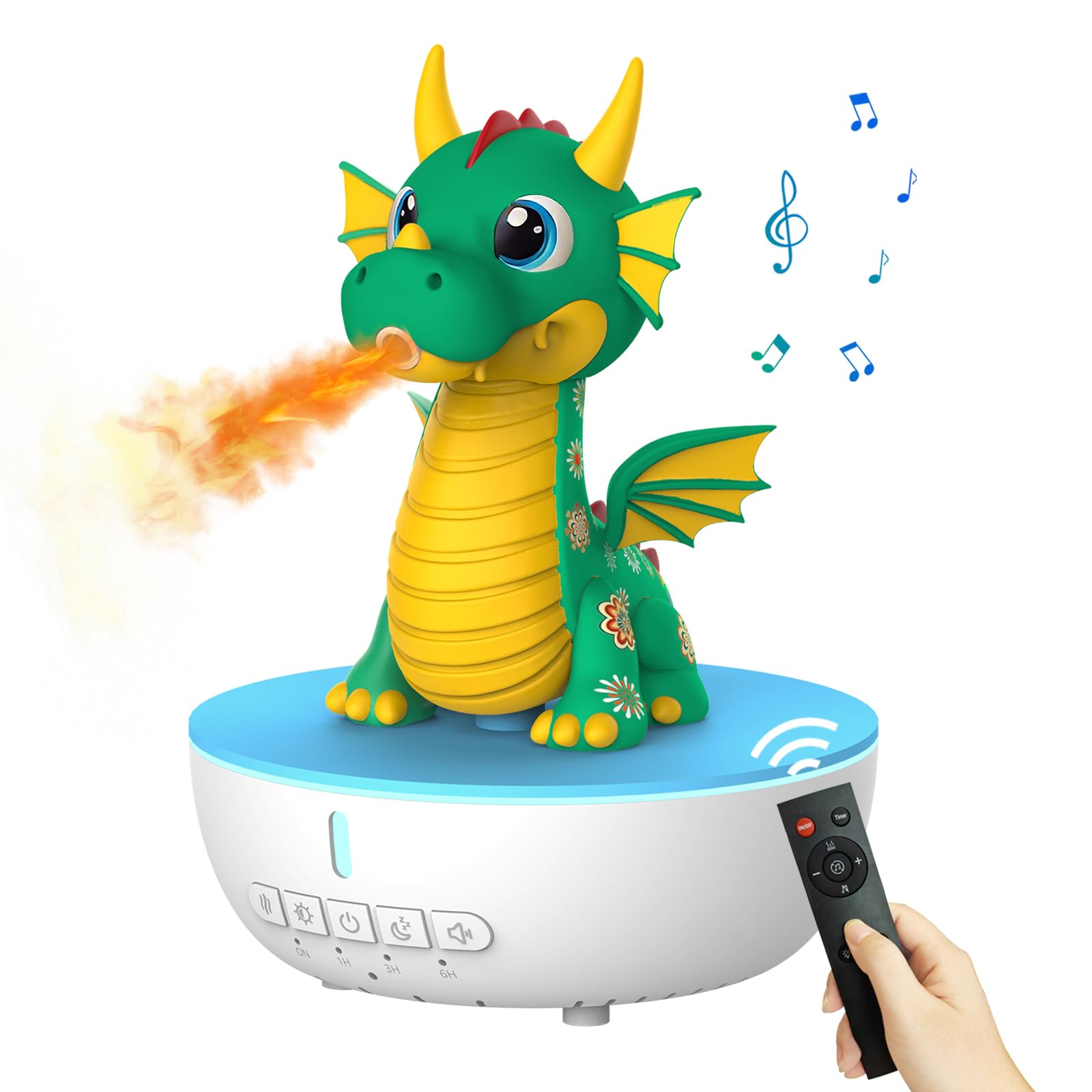 OHAANYY Difusor Aromaterapia Humidificador Dragón Ruido Blanco Mando Aroma | Vaporizador esencias medieval, sonidos relajantes sueño, regulador distancia, cronómetro programable, luces multicolor