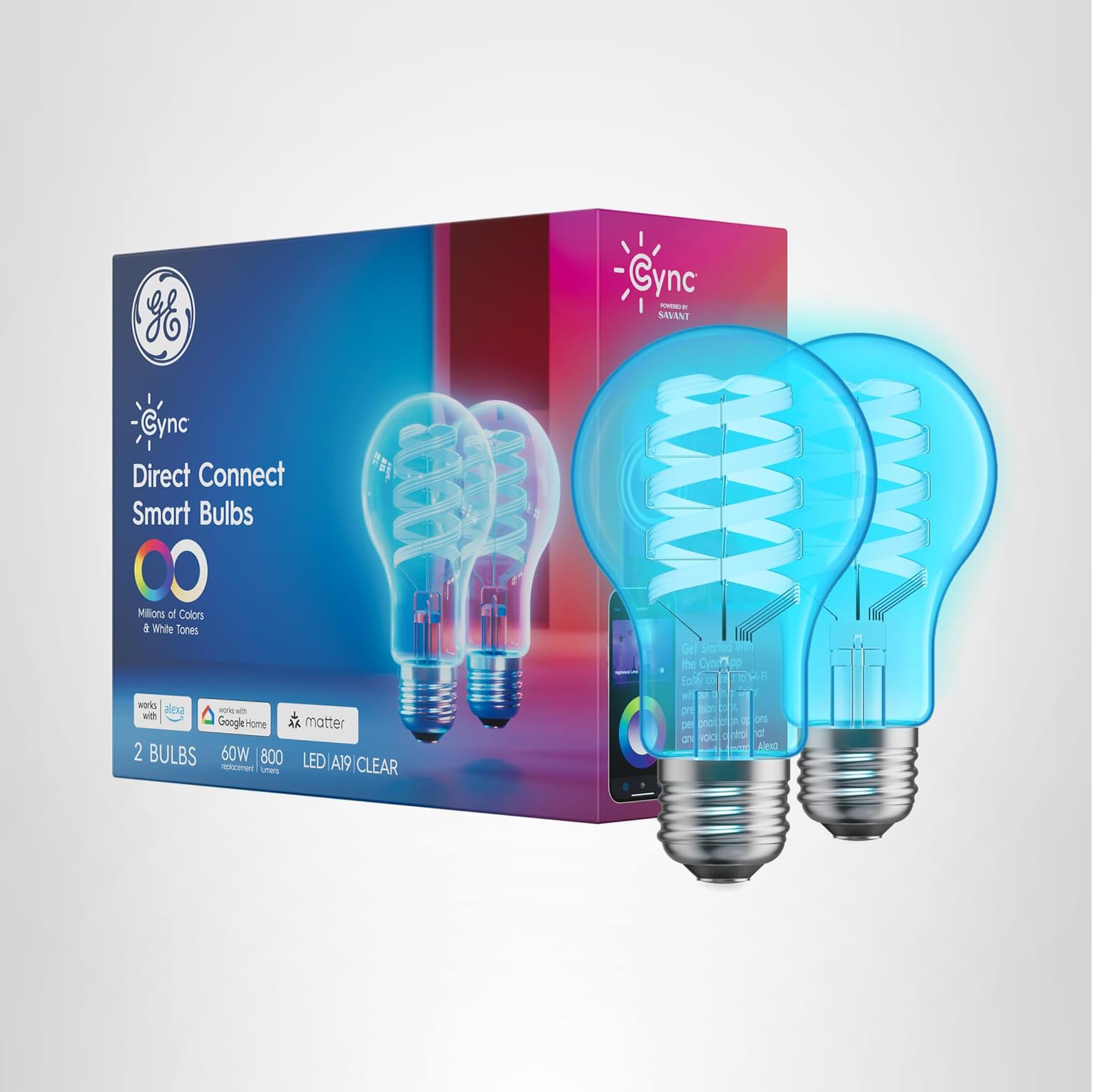 Cync GE A19 Direct Connect LED Light Bulb, Color Changing Smart