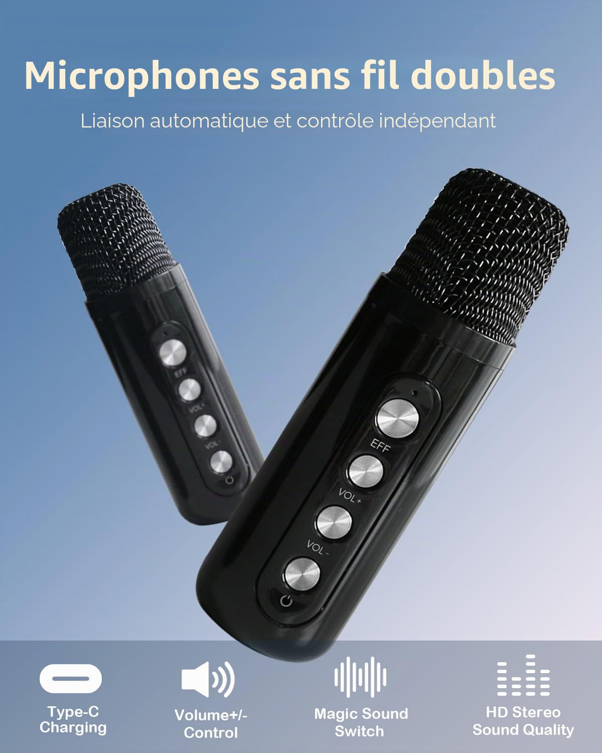 Karaoke adulte et enfant, enceinte karaoke 2 micro sans fil, kit karaoke complet, Bluetooth karaoké avec micro Prise en charge USB TF AUX, portable karaoké compatible avec smartphone, tablette, PC, TV
