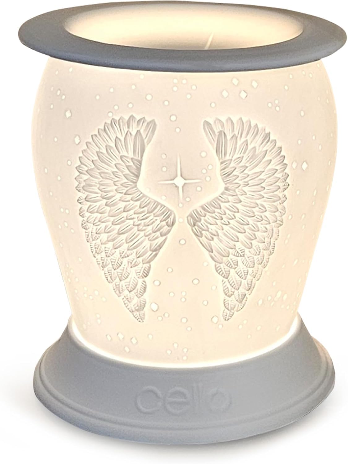 Cello Angel Wings Porcelain Barrel Electric Melt Burner, Wax Melt Burners Safe For Use Around Children And Pets - Use As A Wax Burner Or An Oil Burner And Transform Your Home Fragrance. (Angel Wings)