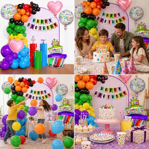 Image of Rozi Decoration Happy Birthday Decoration Kit Pack of 48 Pcs, Multicolor Birthday Party Decoration Set with Banner, Cake Foil Balloons, Heart Balloons & Latex Balloons for Kids & Home Celebration