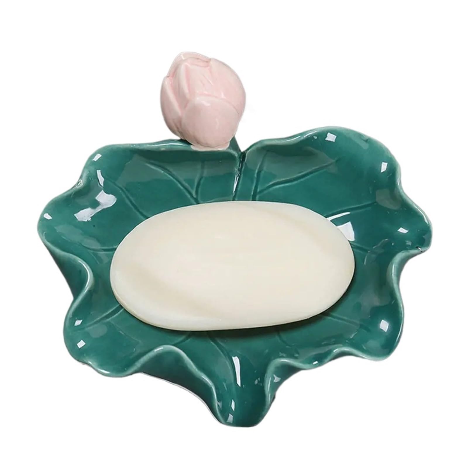 Jfnklfg One Color Ceramic Soap Dish Green Lotus Leaf Shape Ceramic Soap Dish