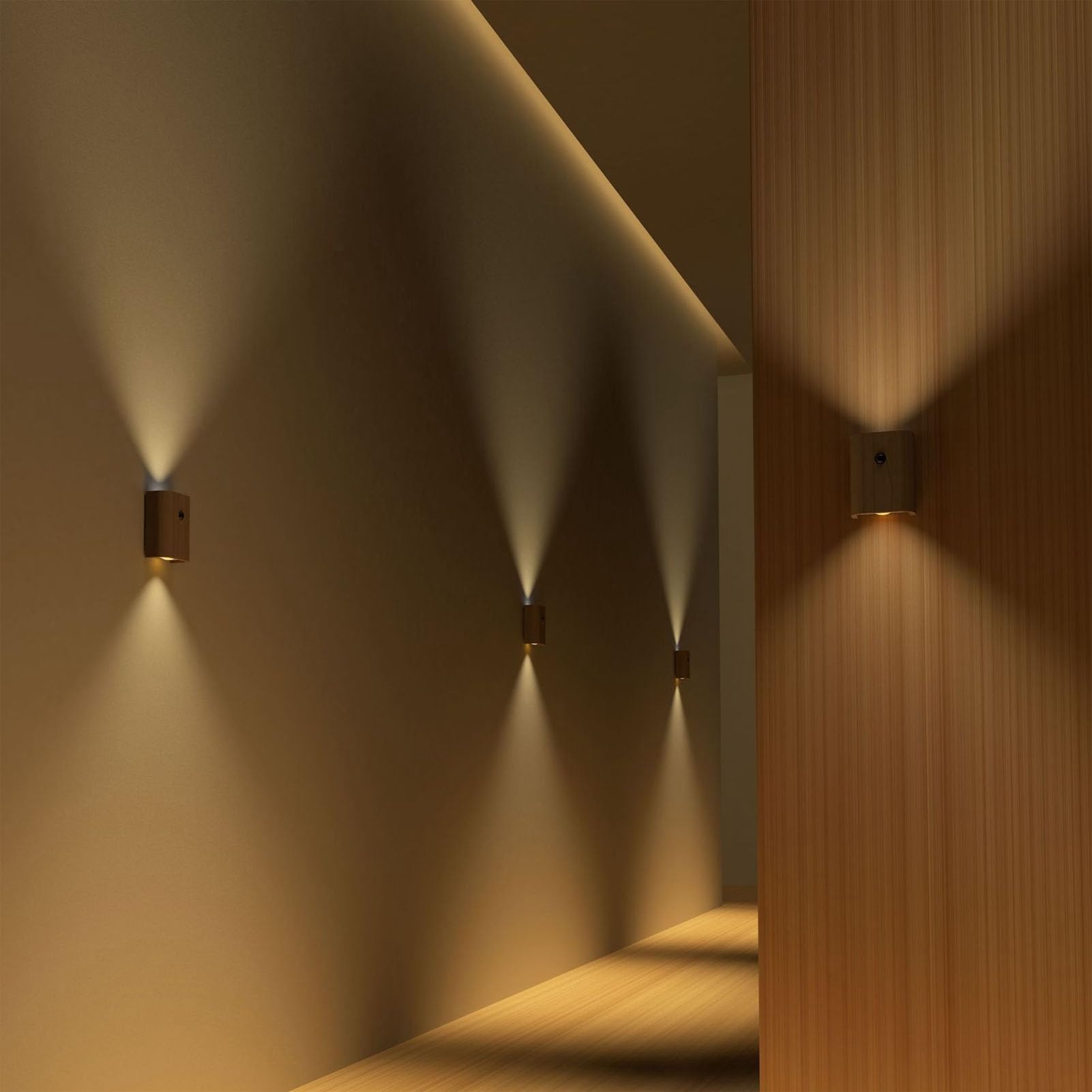 GOWENIC Luce Notte con Sensore di Movimento in Legno 2 Pezzi, Luce LED a