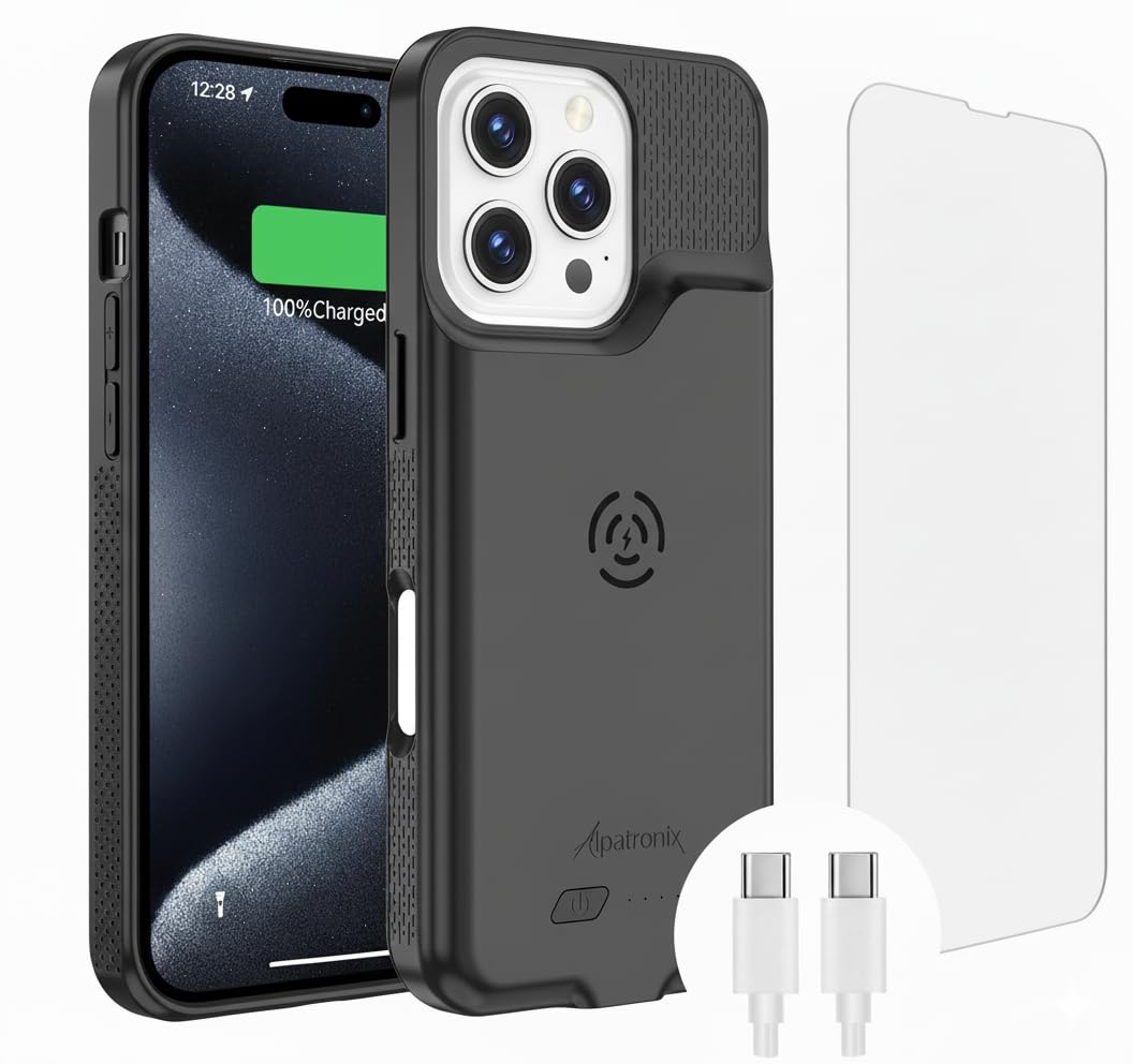 Alpatronix Battery Case for iPhone 15 Pro & 15, Portable Strong Slim Protective Extended Charger Cover, 15W Fast Charging, 7000mAh Wireless Charging
