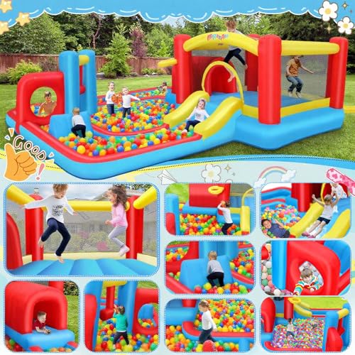 Whubefy Inflatable Bounce House Obstacle Course, 8 in 1 Waterslide Bounce House for Kids 14.3x14.3 FT Multi Jumping House with Jump Area, Obstacle Course, Tunnel, Indoor Garage,& Outdoor use - Image 5