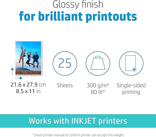 Miniatura 2 de HP Papel fotográfico Premium Plus, brillante, 80 libras, 8.5 x 11 pulgadas (8.504 x 10.984 in), 25 hojas, compatible con todas las impresoras de