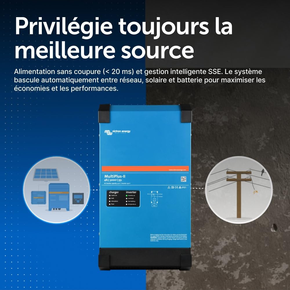 Victron Energy MultiPlus-II Chargeur de Batterie 3000 VA 48 Volt 230 V Onde sinusoïdale Pure 35 amp