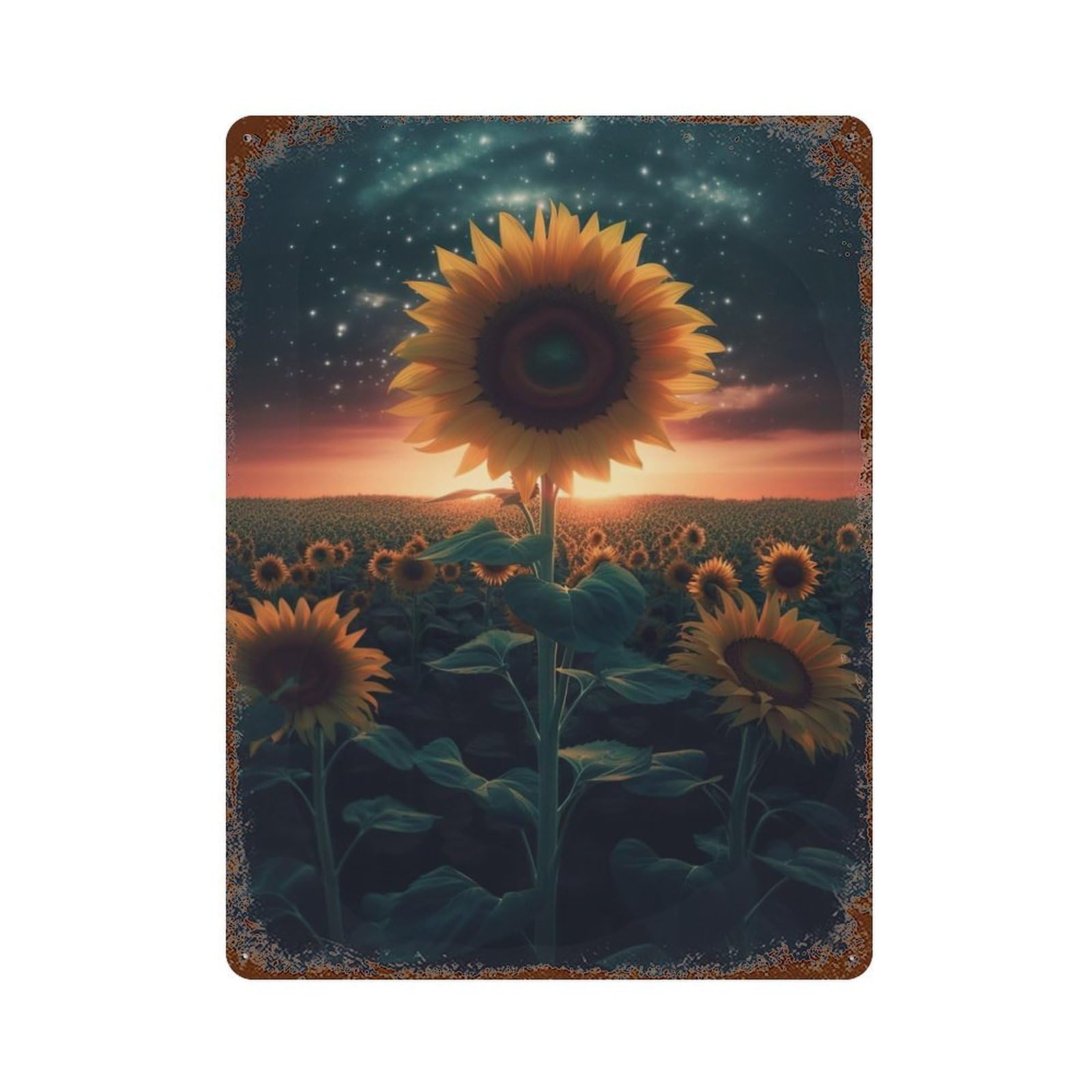 Sunflower Earth Space Rustic Tin Plaque 15.7"x11.8", Ideal for Shed, Workshop And Garage Wall Decor