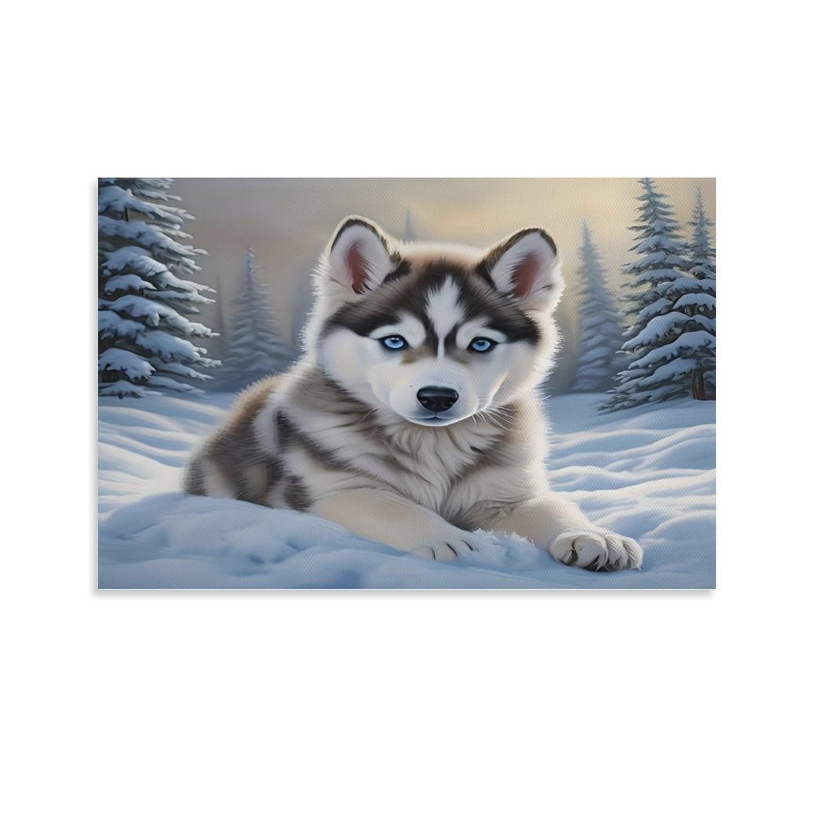 CPLVKWRQJ Siberian Husky Puppy Single Piece Cute Husky Puppy Amid Snowy Pine Woods Canvas Print - Kitchen Canvas Wall Decor Easy to Clean Removable Focal Point 20x30inch(50x75cm)
