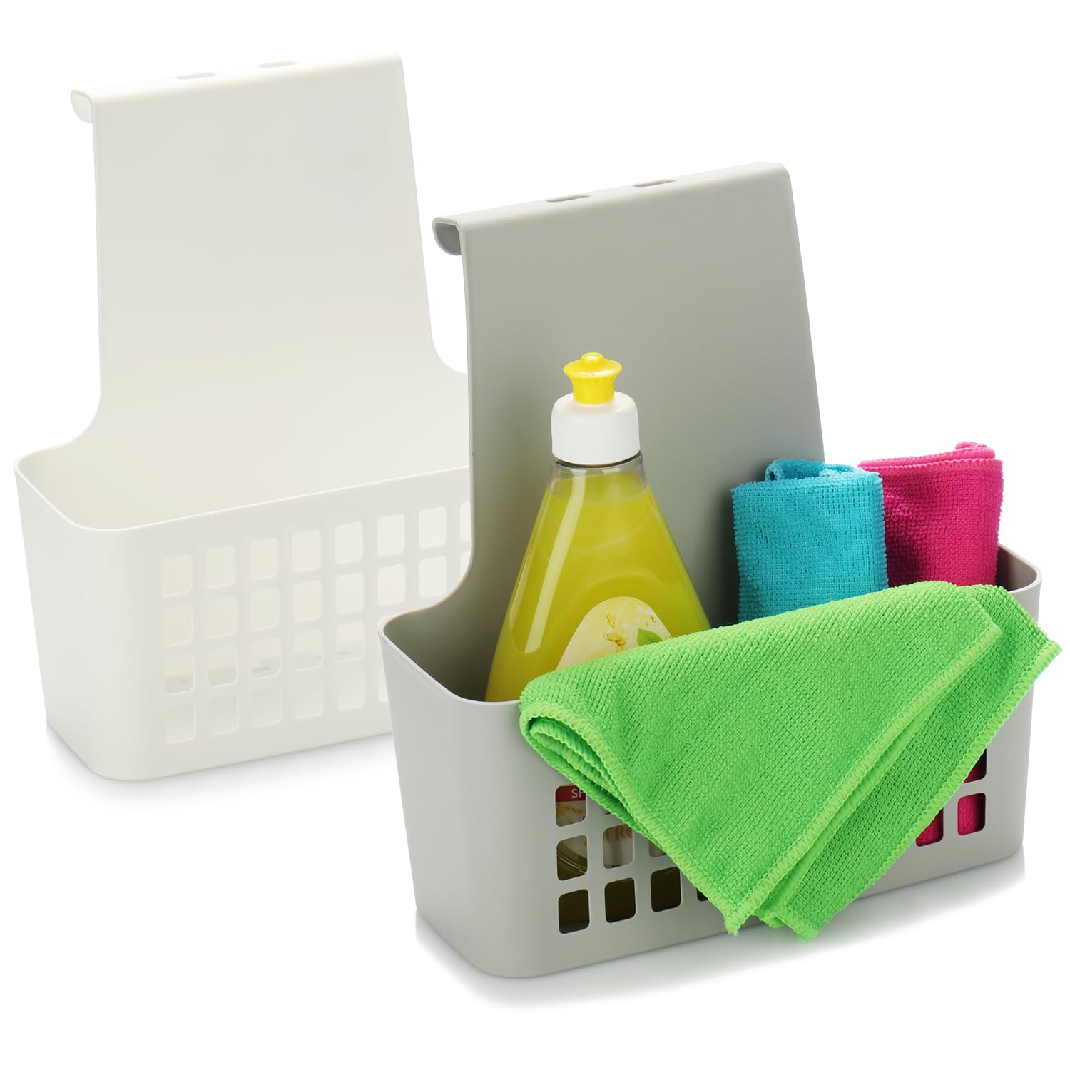 Com-Four Hängekorb 2 Stück Grau/Weiß Com-Four® 2X Hanging Basket - Robust Storage Box Made Of Plastic - Organizer For Kitchen, Bathroom And Wardrobe ()