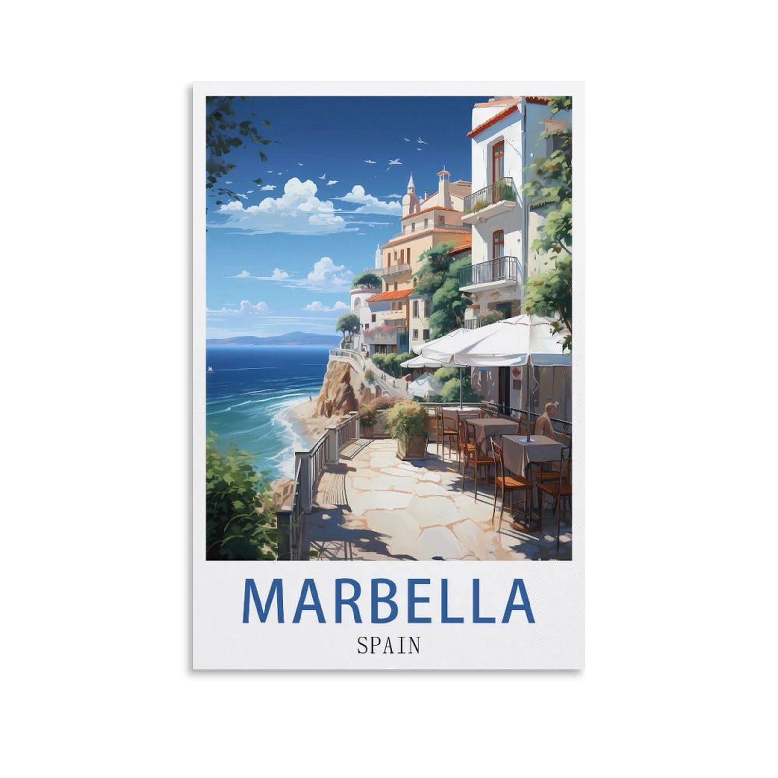 Ynieiluu Unframe-Style Marbella Spain Vintage Travel Posters 08X12inch(20X30cm) Canvas Art Posters Painting Pictures Wall Art Prints, Wall Decor For Bedroom