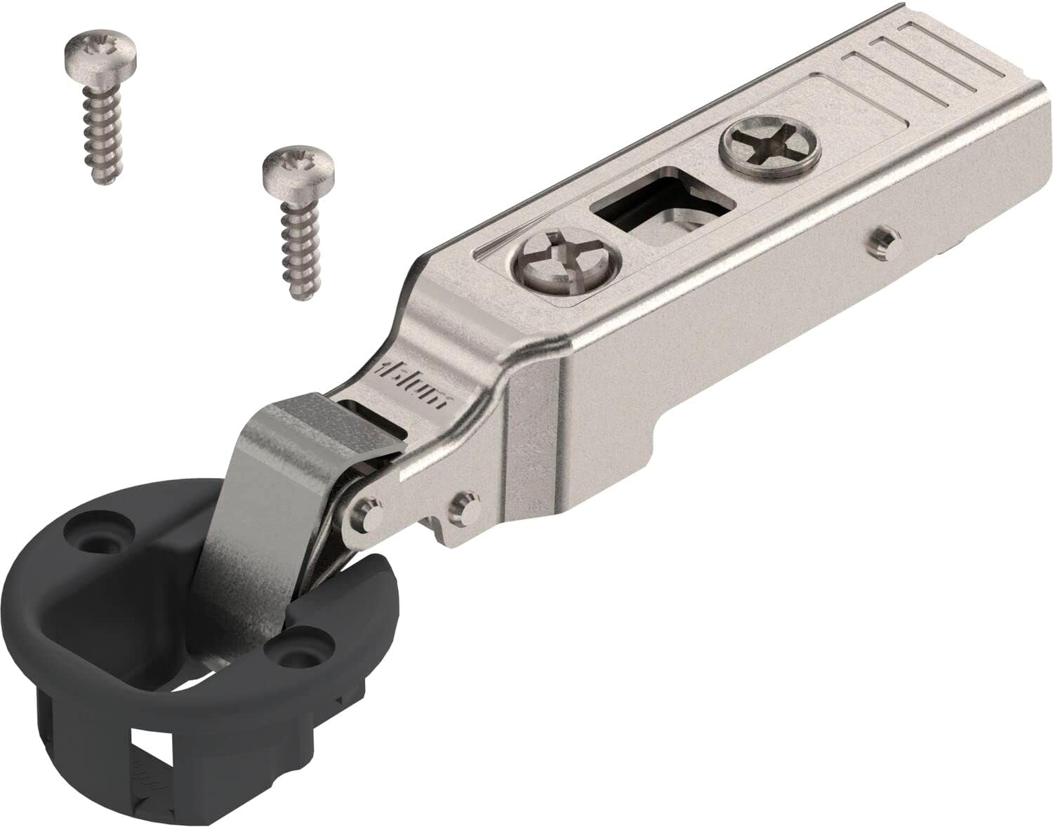 Blum75T4100 Clip Top Full Overlay Screw-On Glass Cabinet Door Hinges with 94-Degree Opening Angle and Self Close Function, Nickel Plated