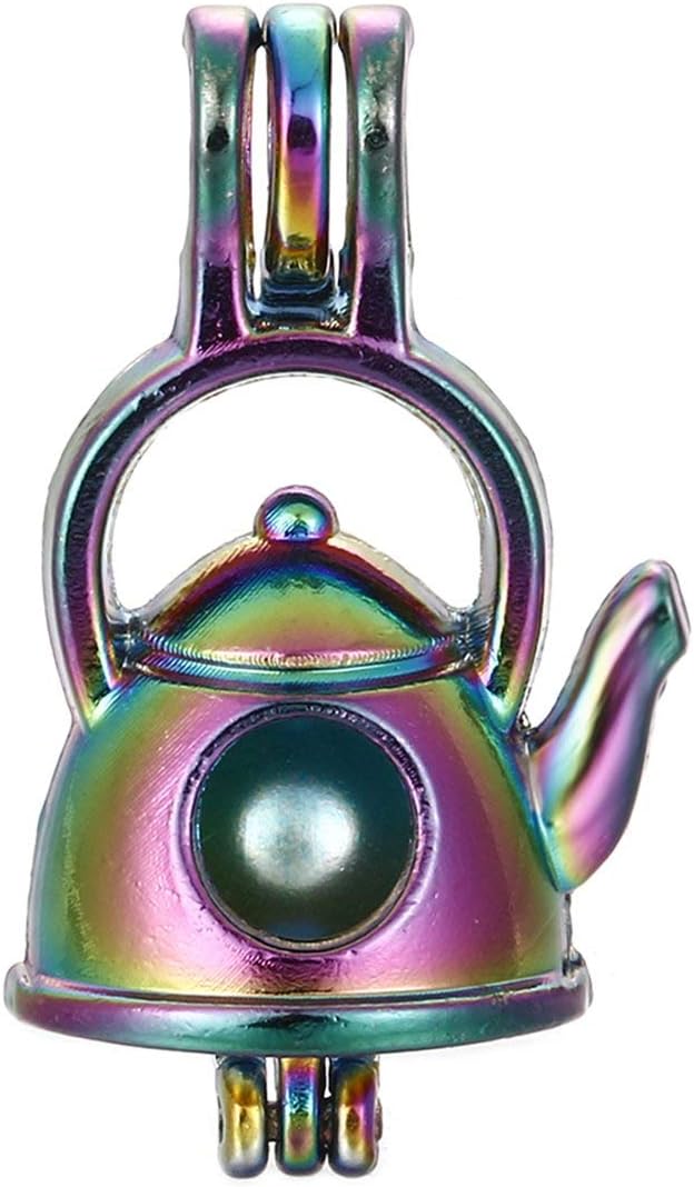 10pcs Colored Teapot Pearl Beads Cage Locket Pendant-Add Your Own Pearls, Stones, Crystals, Rock to Cage, Add Perfume or Essential Oil to Create a Scent Diffusing Locket Pendant Charms (Teapot)