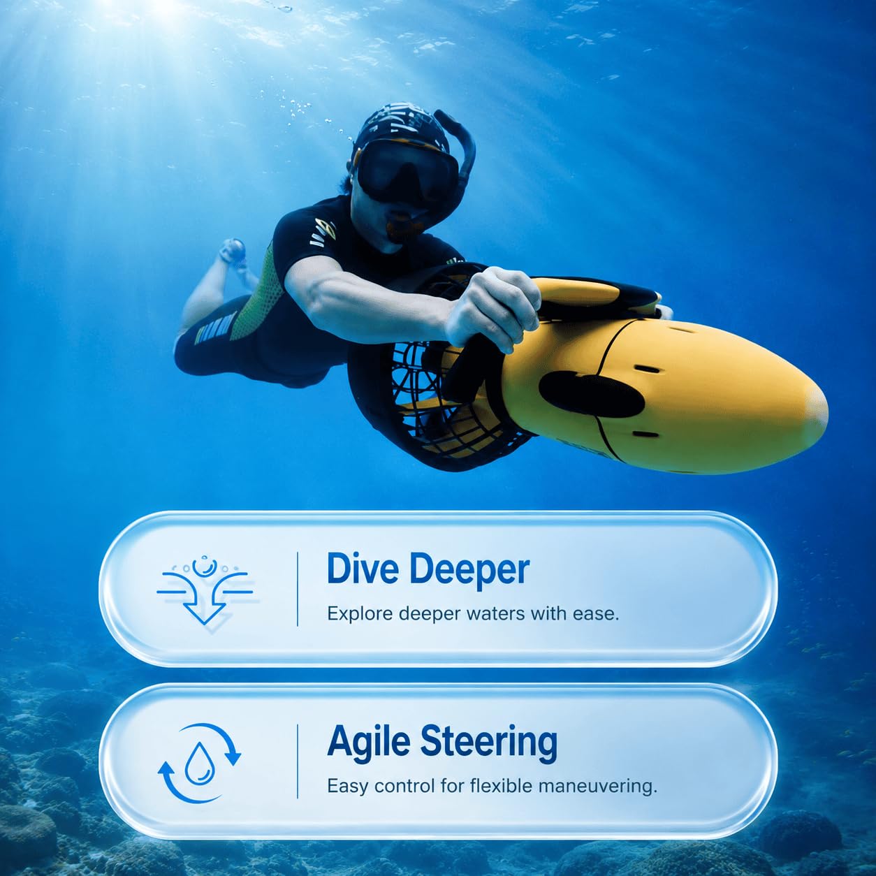 Vehículo Submarino de propulsión Buceo Sea Scooter, Seascooter De 500 W | Hélice de Buceo de 5,4 km/h, Scooter de Buceo Impermeable de Larga duración para Buceo, natación y fotografía submarina