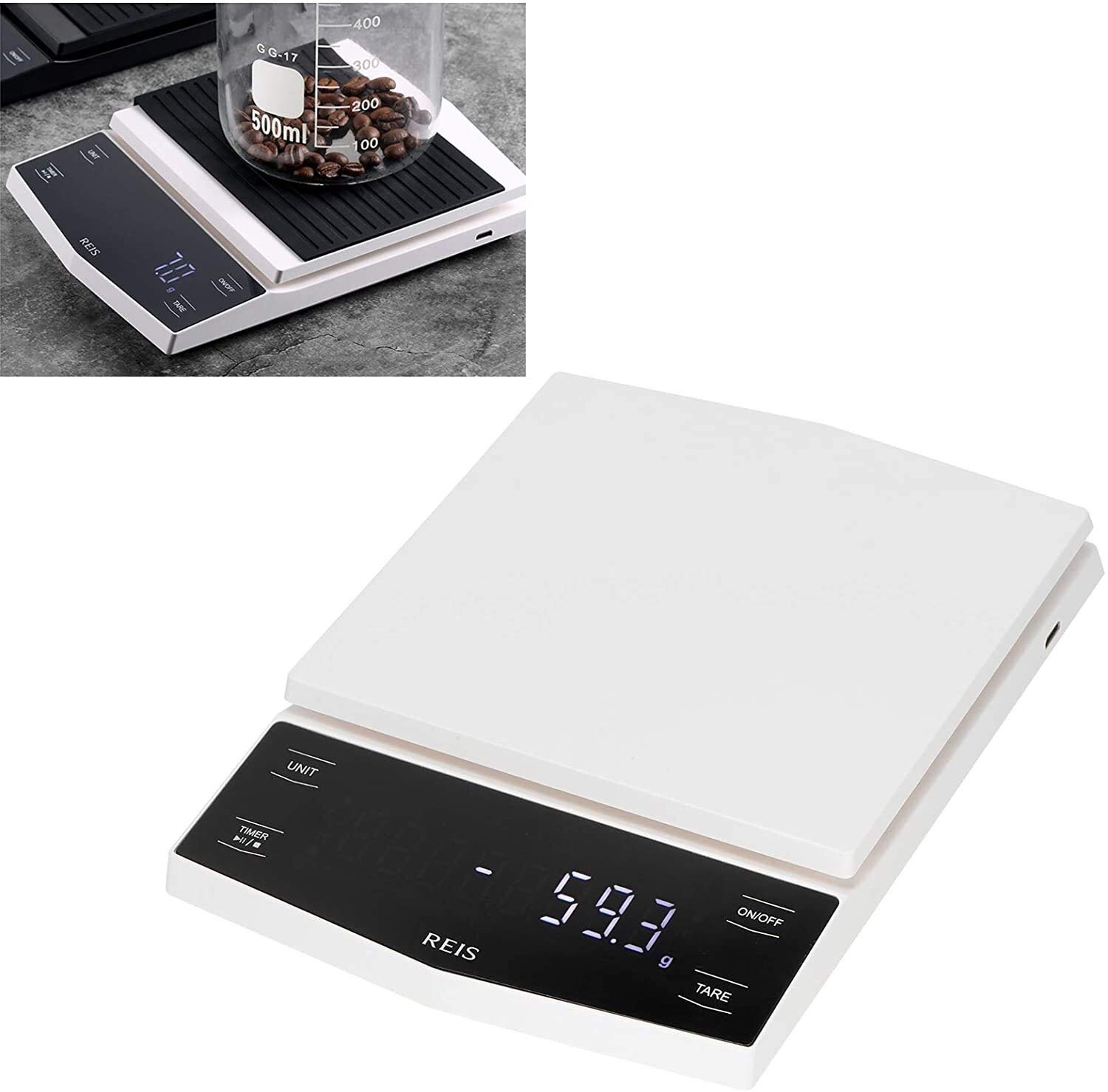 MRKU Báscula de café con Temporizador, báscula de café de Goteo para Cocina, báscula para Espresso, Alta precisión, con Pantalla LCD, para Preparar café