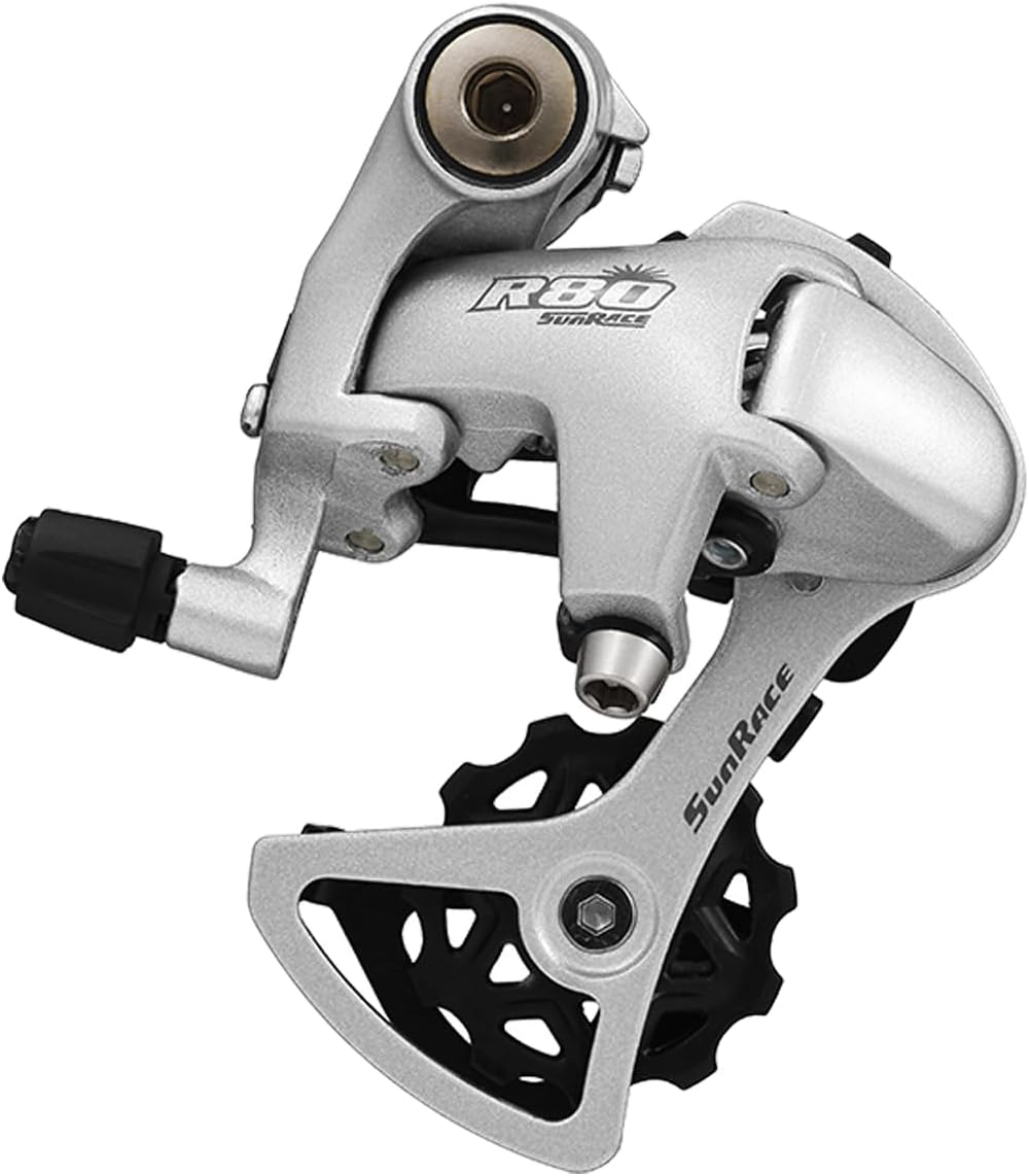 Sunrace RDR81 8-Speed Short Cage Bike Derailleur with Bolt, Silver