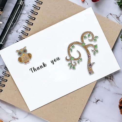 Miniatura 5 de Sellos y troqueles transparentes de búhos de Acción de Gracias para hacer tarjetas, árboles de otoño, hojas de goma, marcos de pájaros, búhos,