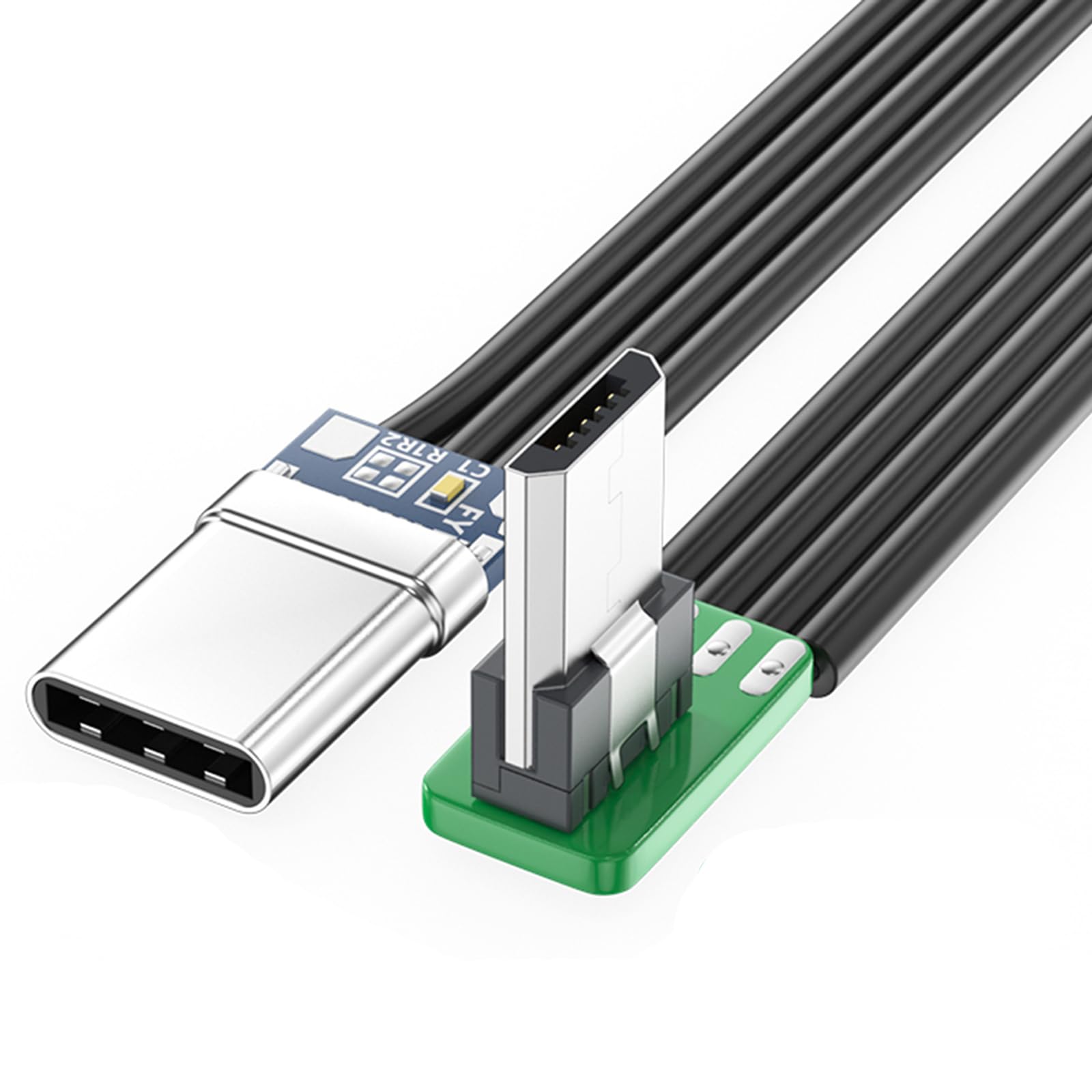 Fentency Short USBC Flat Thin Ribbon FPC Cable USB TypeC 90 Degree to MicroUSB for Data and Charging