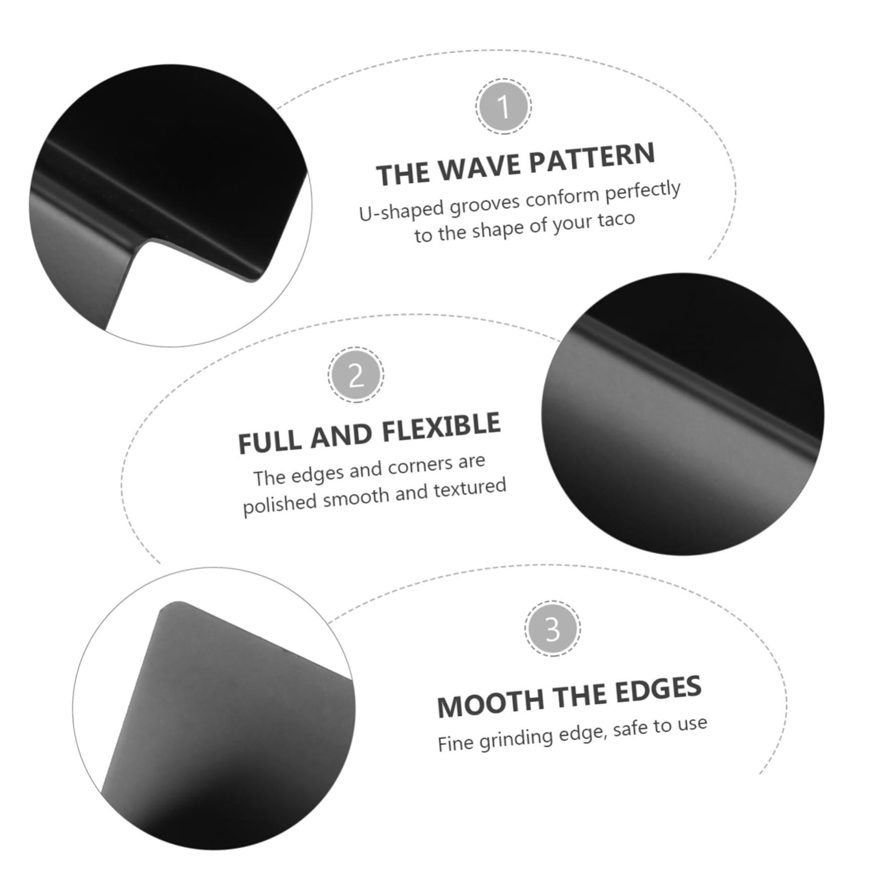 MUCKLILY 1Pc Stainless Steel Taco Holder Rack with Shaped Grooves for Easy Assembly and Serving Burritos and Chips Black Color