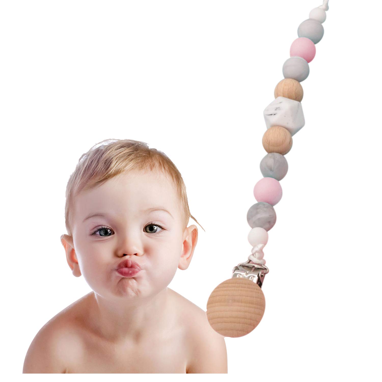 Pacifier Clip Holder Baby Teething Newborn Binkies Silicone Soothie  Jollypop Natural Paci Clips for Girl Boy