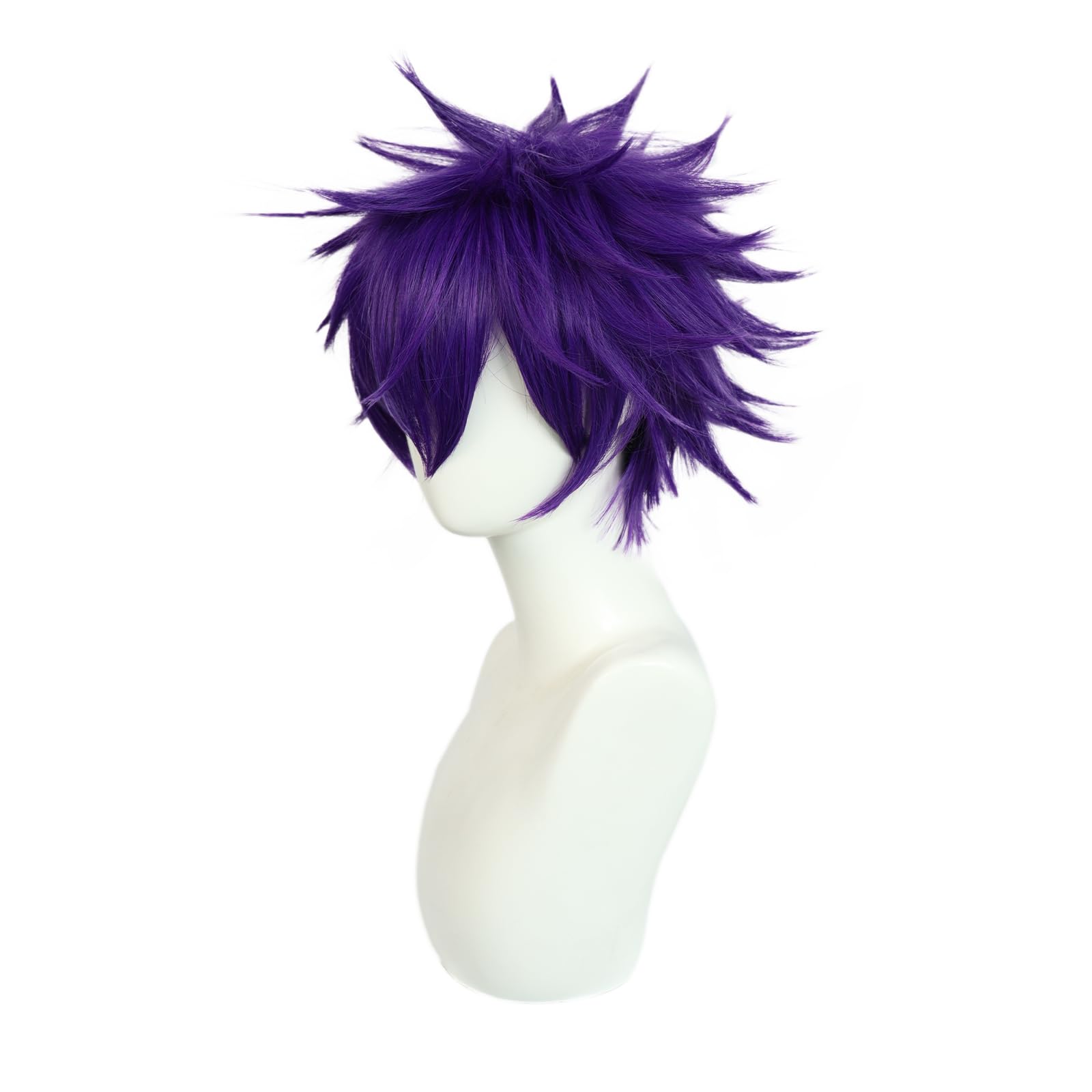 BEKIDER+1 Hair Cap Short Purple Wig for Men Purple Wavy Wig with Bangs for Halloween Christmas Event Costume Party - Image 4