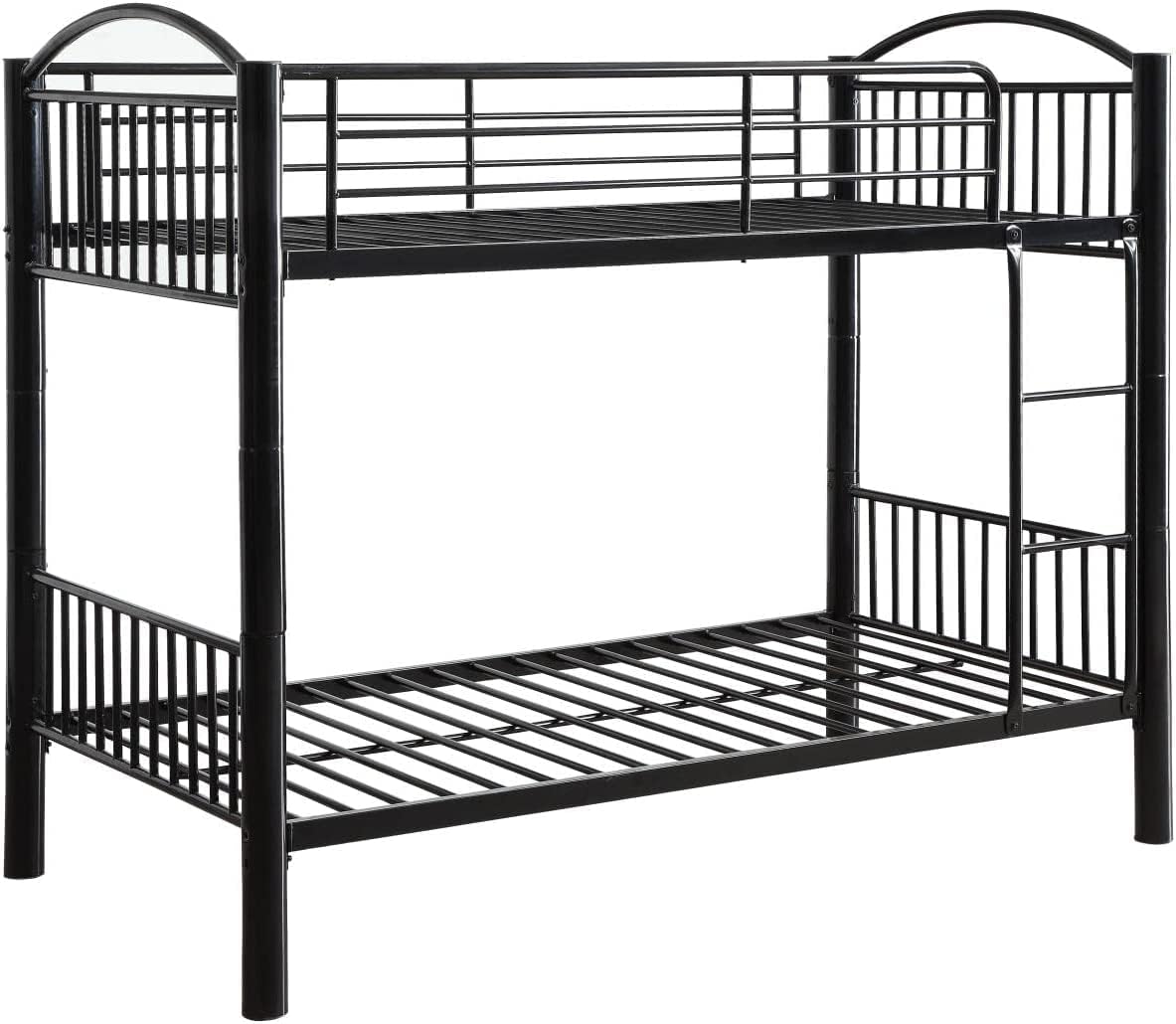 BOWERY HILL Twin Over Twin Metal Bunk Bed, Black Finish, Convertible Design, Built-in Ladder, Guard Rail, ASTM Certified, 67" H x 78" W x 44" D, Space-Saving Kids Bedroom Furniture