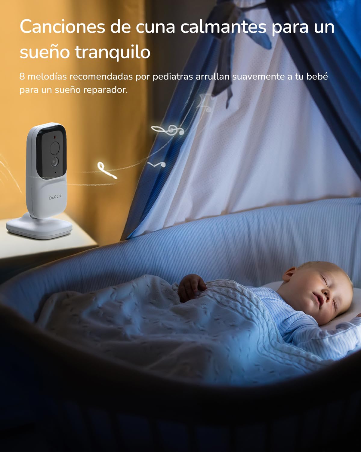 Dr. Care NeoView Monitor de Bebé, 2 Cámaras, Pantalla 2,8”, Audio Bidireccional, Grabación en Bucle, Visión Nocturna, Tiempo Real/VOX, Sensor de Temperatura, Canciones de Cuna, Clip de Cinturón