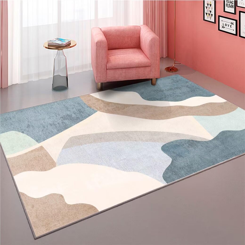Tapis enfant fille bleu et lavable pour une décoration de chambre princesse et salon moderne